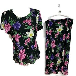 Matching Floral Black Skirt and Blouse Size 12